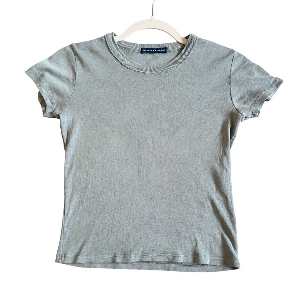 Brandy Melville Sage Green Baby Tee 100% Cotton Natural Fibers Basic Layering